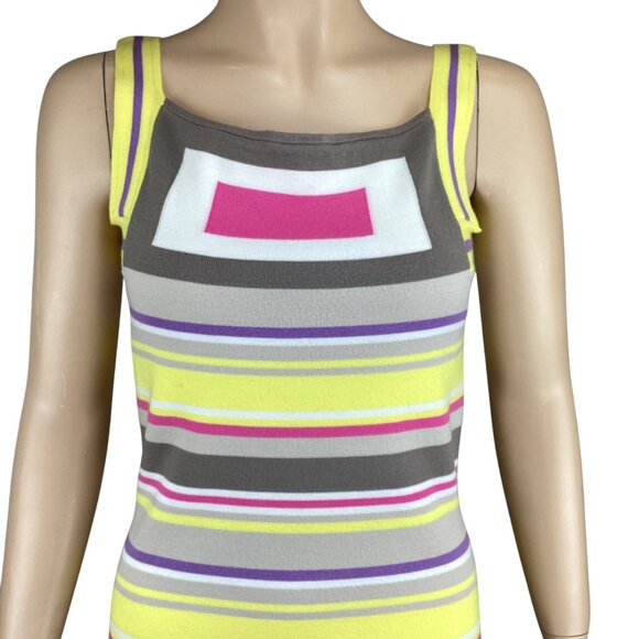 Milly New York Womens Sleeveless Knit Dress Size Small Yellow Pink Striped - Picture 3 of 8